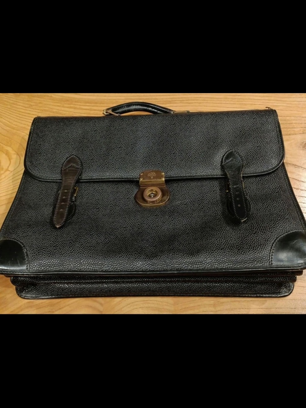 Mulberry Black Textured Leather Briefcase with Brass Lock
